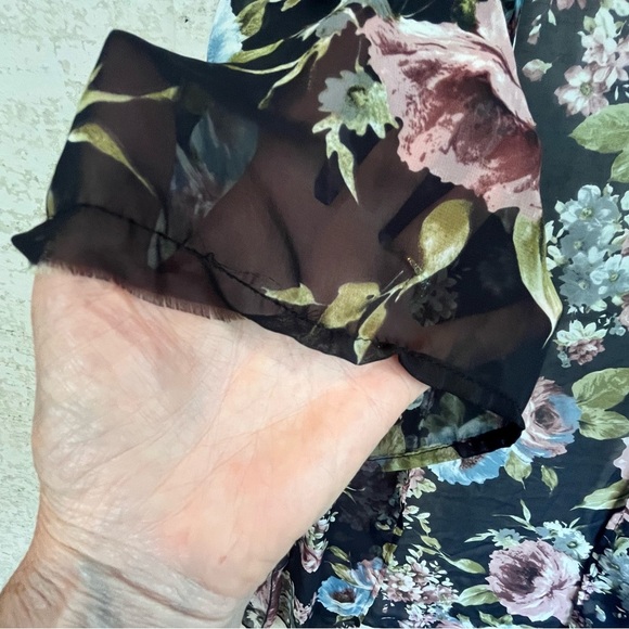 Sheer Floral Kimono Robe Sz M Made in USA Beach Cover-Up - Picture 9 of 15